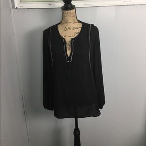 J Crew black sheer top with tassel trim sz 12